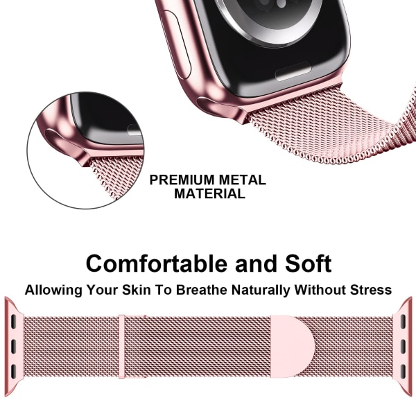 Apple Watch -remmar 49 mm-dubbla magnetiska justerbara ersättningsband-rosa rosa slät rostfritt stål metall