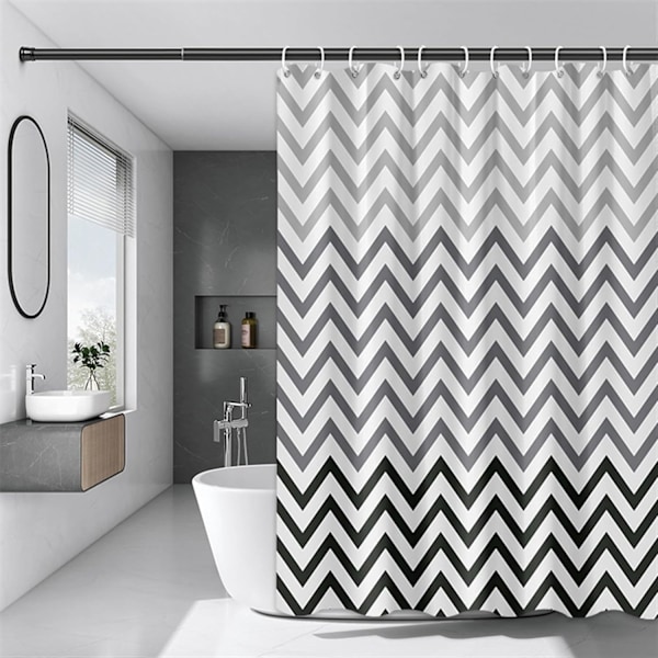 100% PEVA Vedenpitävä Homeenestoaine, Kestävä, Nopeasti kuivuva, Pestävä Kylpyhuoneen Verho, 180 x 180 cm (Musta Chevron)