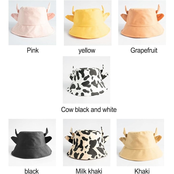 Unisex Cow Print Bucket Hat Cotton Cow Hat (musta+valkoinen lehmä)