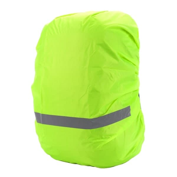 Ryggsäcksregnskydd i storlek S, fluorescerande grön, med reflexband