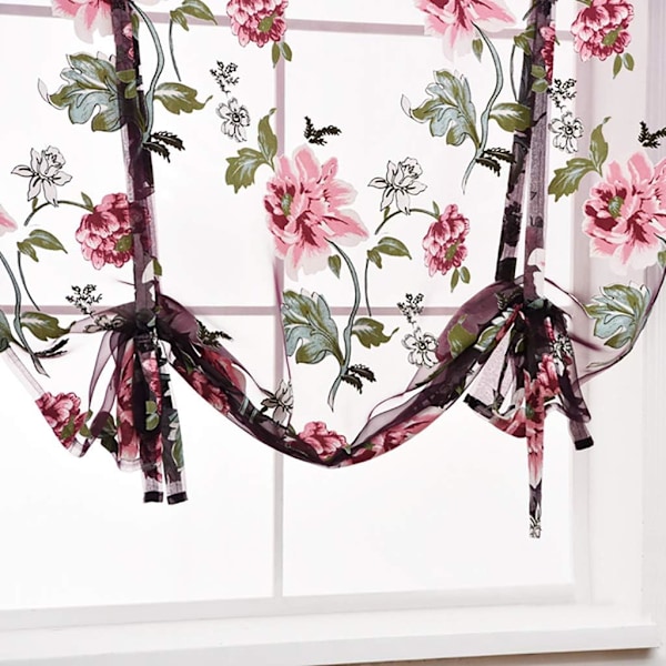 Tyllgardin Romersk Gardin Genomskinlig Blomstertryck Romerska Rullgardiner Stångficka Knytband Skira Gardiner, Lila, 80cmx120cm