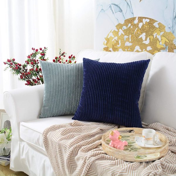 2-pack Corduroy Mjuka Dekorativa Fyrkantiga Prydnadskuddar, Lämpliga för vardagslivet och även för helgdagar som jul 45x45 cm dark blue