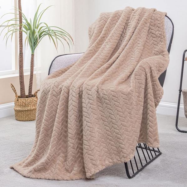 Stor Flanel Fleece Pled, 180*200 CM Sofa Pled, Blød Jacquard Vævet Bladmønster Pled til Sofa