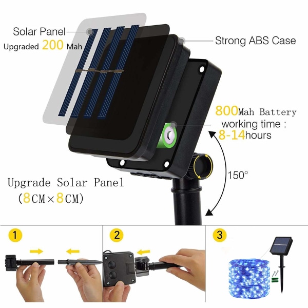 [2 Pack] Solcellslingor Utomhus, 100LED 12M / 40Ft (Blå)
