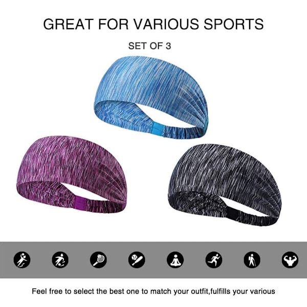 3PCS Sportpannband för kvinnor, löpning yoga träning pannband elastisk bomullstyg lätt halkfri svettavvisande svettband