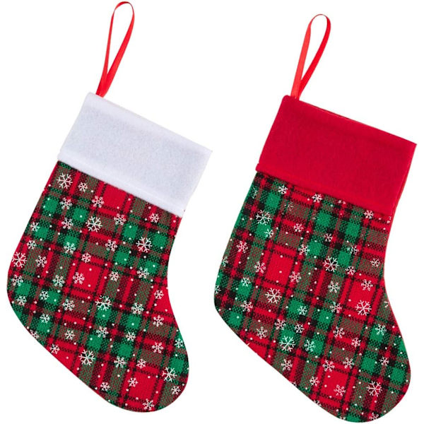 Julstrumpor 12-pack 9\" Rutiga Snöflingor (Röd och Grön)