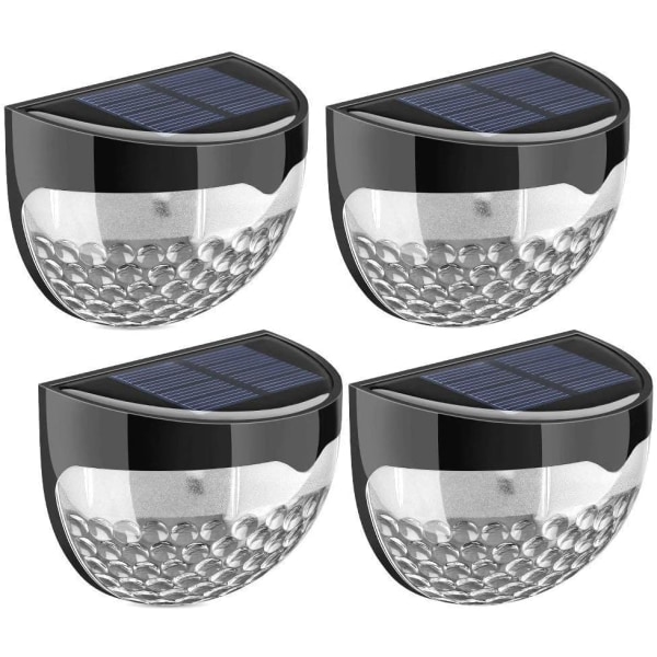 Solcellelys for Gjerde, Utendørs Vegglampe LED, Trådløs, Vanntett | Perfekt for Rekkverk, Trapper, Hage, Terrasse, Sti, Pakke med 4