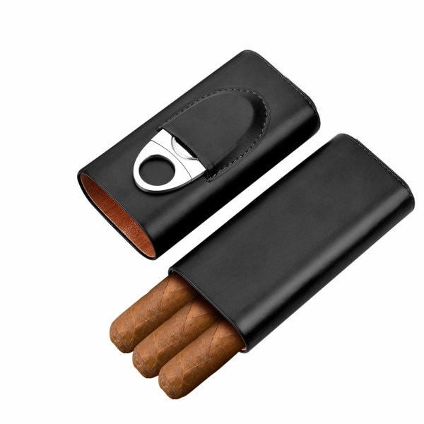 Cigarr Humidor Tillbehör - Case Travel - Cigarrlåda med Cutter Present för män Svart