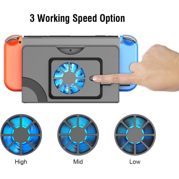 Ulkoinen jäähdytystuuletin Switch OLED:lle, 3 nopeusvaihtoehtoa Lämpöhajonta Jäähdytin Vaihto Takaosa Yhteensopiva Nintendo Switch OLED Telakan kanssa