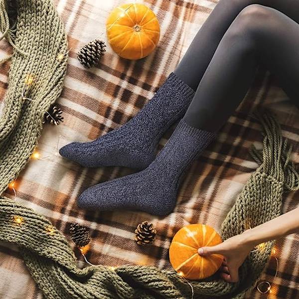 5 par Damullsockor Vinter Termisk Mjuk Business Grov Stickning Sockor för Premium Vandring Sockor Lätt
