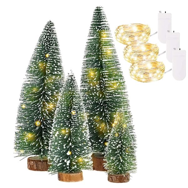 Kunstig Mini Juletræ med Led Lys, 4 Stk Fyrretræ