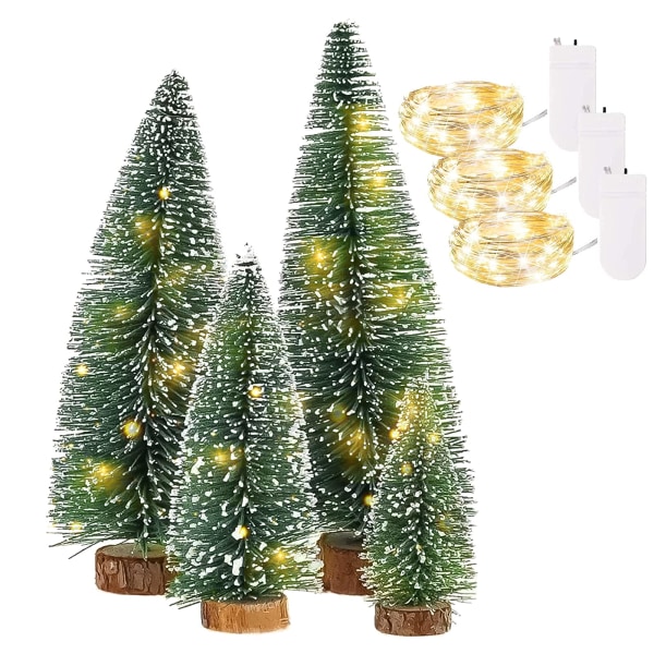 Kunstig Mini Juletre med Led Lys, 4 stk Furu Tre