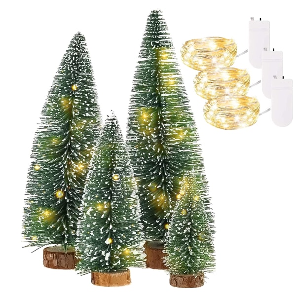 Kunstigt mini juletræ med led lys, 4 stk fyrretræ
