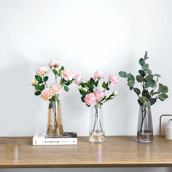 Modern glasvas kristall brun vas transparent blomsterarrangemang vattenstöd enkel skrivbord liten