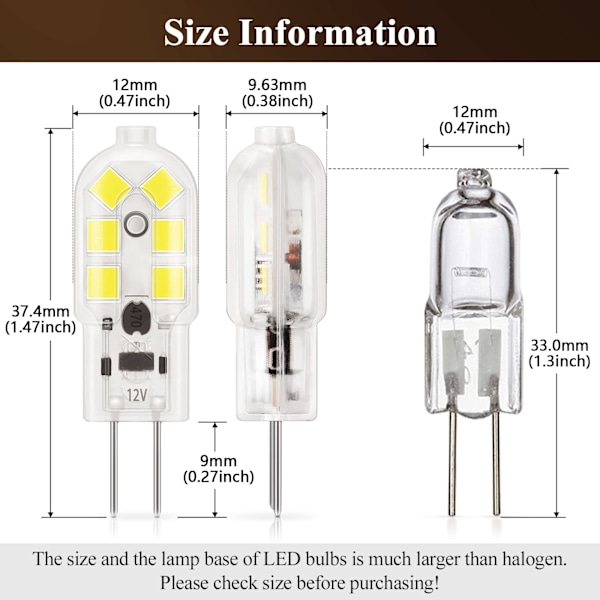 G4 LED 1,5W lyspære, 120LM dagslys 6000K, ikke-dimbar 10 stk