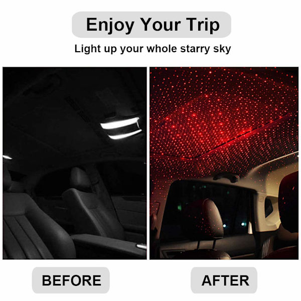 2-pack USB-stjärnprojektor LED-nattlampa för bilens innertak