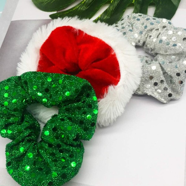 5 st julhår Scrunchies Large (Silver)
