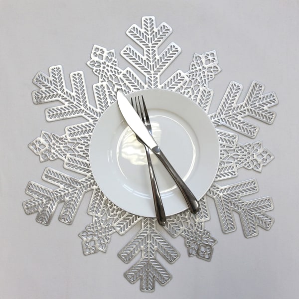 15" metalliske dekkebrikker Hollow Out Design, 6 stk, Snowflake Silver