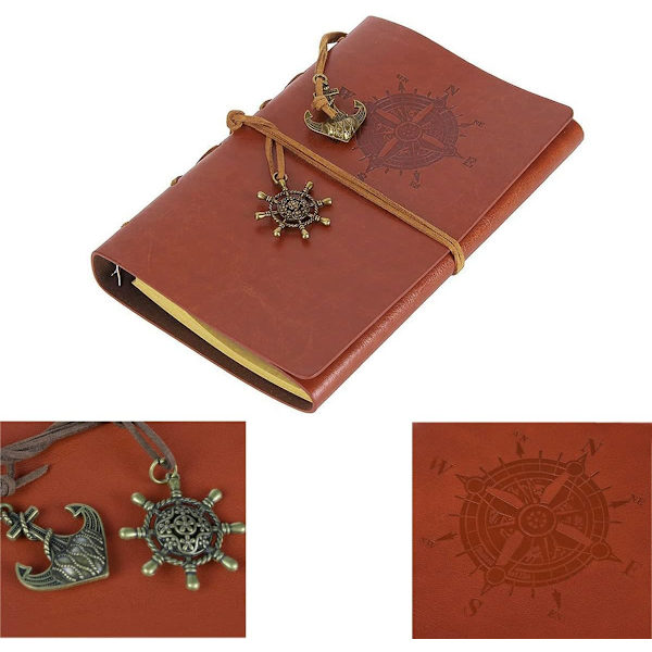 Vintage Retro PU Læderomslag Notesbog Journal Dagbog, Nautisk Spiral Tom Streng Daglig Notesblok Rejse til at Skrive i, Kraftpapir, Retro Vedhæng Brown