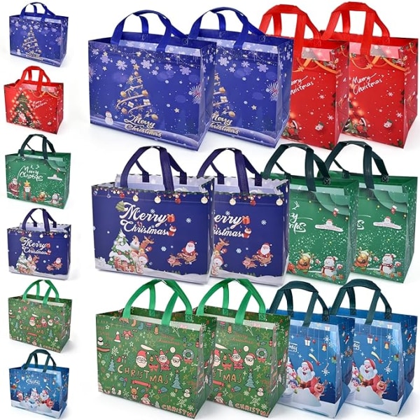 12 STK Julegaveposer Store Juleposer, Bærbare Juleposer Gavepose Gjenbrukbare Poser Til Gavehandel 32 * 24 * 17CM