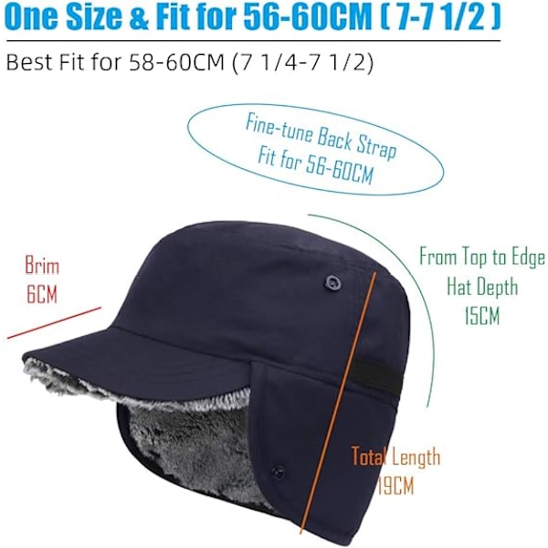 Unisex militær-inspireret kadetkasket med øreklapper til koldt vejr, fuldt foret med imiteret pels Royal blue