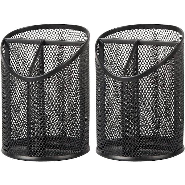 Pennställ med 3 fack, runt pennställ i mesh, klassrumsorganisation, 2-pack