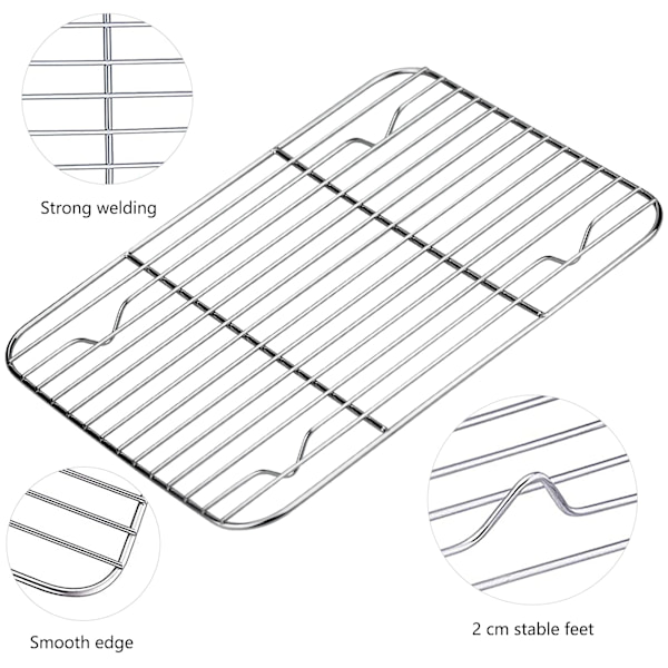 Stekebrett med rist, rustfritt stål Toasterform Kake med kjølerist 1 brett 26,5x20x2,5CM +1 rist 26,5x20x2,5CM, robust, enkel rengjøring Tåler oppvaskmaskin