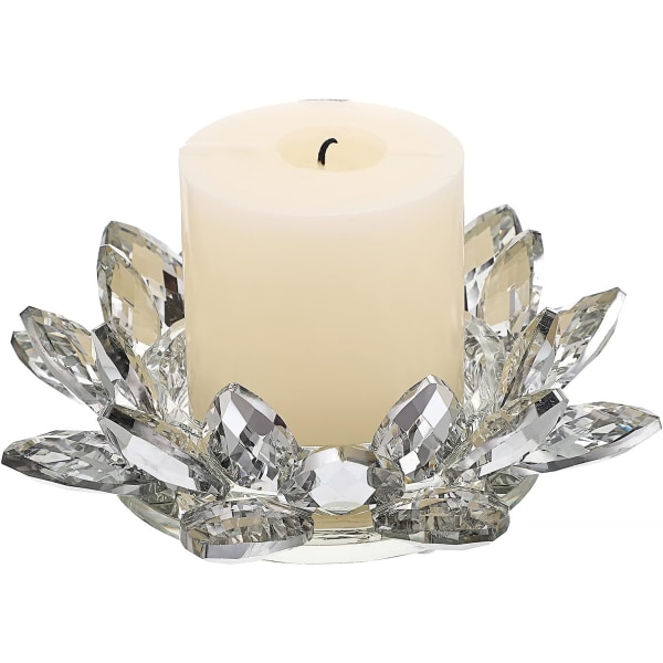 Dekorativ stearinlys fyrfadsstage Krystalblomst Lotus lysestage til votive eller søjlelys op til 3" bred Klar