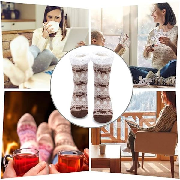Tofflorstrumpor för kvinnor - Vinter Halksäkra Fluffiga Strumpor Fleecefodrade Damtofflorstrumpor Super Mjuka Mysiga Fuzzy Stickade Tofflorstrumpor