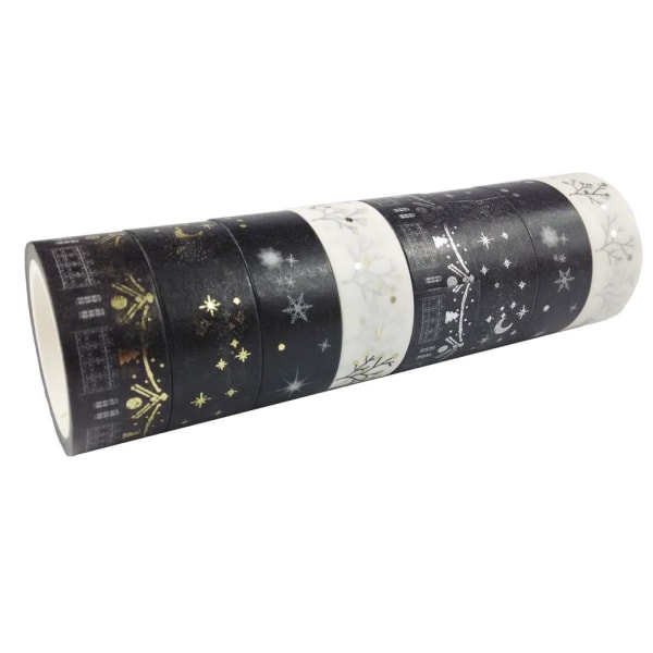 Washi tape, dekorative tape, sett med 4 sølv + 4 gylne