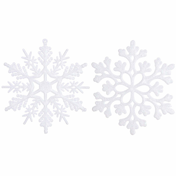 Plast julgran snöflinga ornament, 4-tums, set med 36, vit