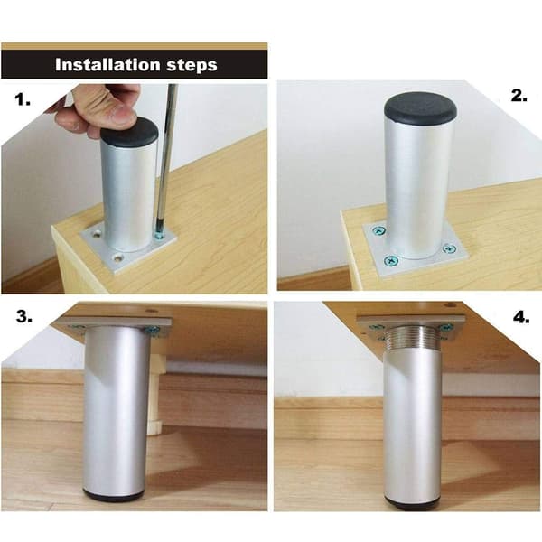 Sæt med 4 aluminiums møbelben til køkken - 6 cm - sort