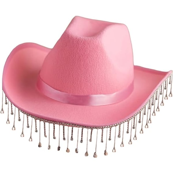 Kvinder cowboyhat, bred skygget rhinstenskvast vestlig stor kasket til klubfest, pink