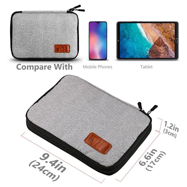 Kabelarrangørveske, Reiseelektronikk Tilbehørsveskearrangør for Flash-disk, USB-stasjon, Powerbank, Minnekort, Hodetelefon, Dobbelt lag, Grå