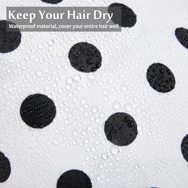 Dusjhetter for kvinner, vanntette gjenbrukbare dusjhårhetter med elastisk kant Turban Dusj Badehetter for langt, kort og krøllete hår for kvinner og jenter Black dots