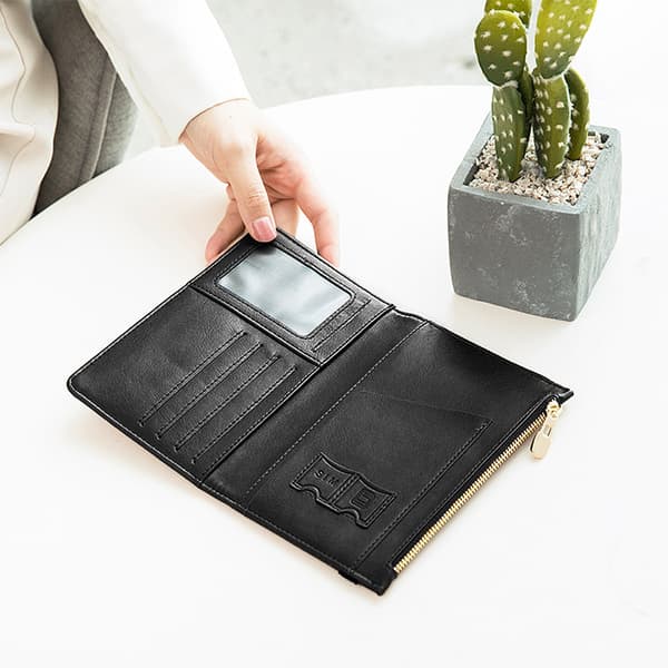 Slank RFID-blokerende pasmappe - Rejsepung med flere rum, sort Black 87