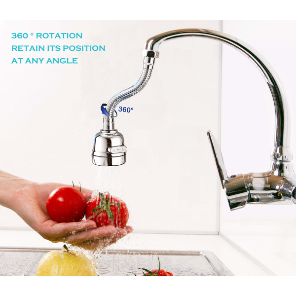 Køkkenvask vandhane sprøjtehoved, 360° roterende stænksikker armatur forlængelse med slange, bedste vandhanefilter og vandbesparelse