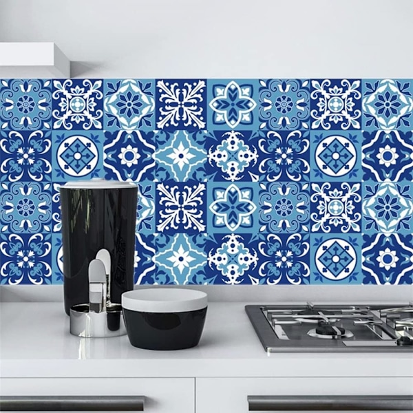 Blue and white Moroccan tile stickers, kitchen bathroom wall tile stickers