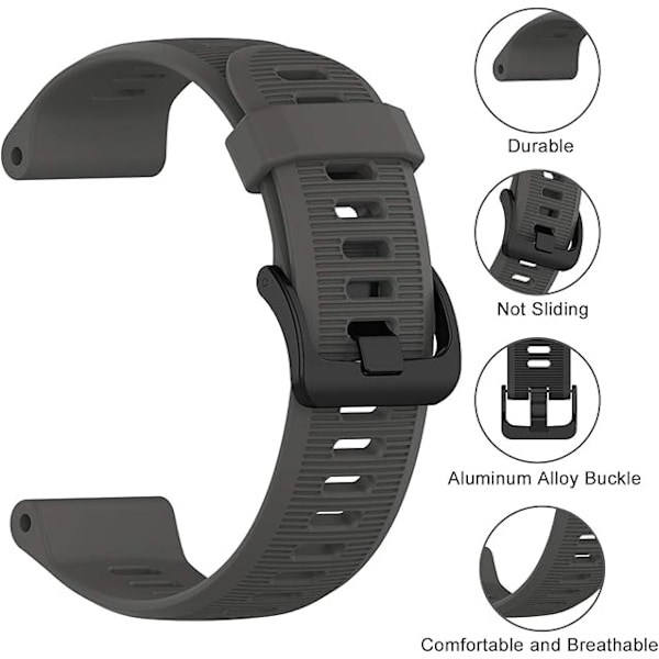 Remm for Forerunner 945/935, 22mm Silikonklokkebånd for Forerunner 955/965, Garmin Fenix 6/5, Quatix 5 gray