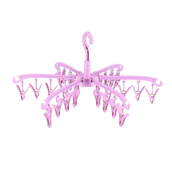 Foldbar tørkestativ med 24 roterbare klips (rosa)