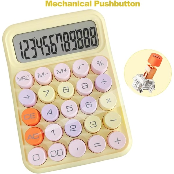 Luova elektroninen makean värin laskin, pyöreä painikelaskin, 12-numeroinen LCD ja suuret pyöreät painikkeet, söpö laskin