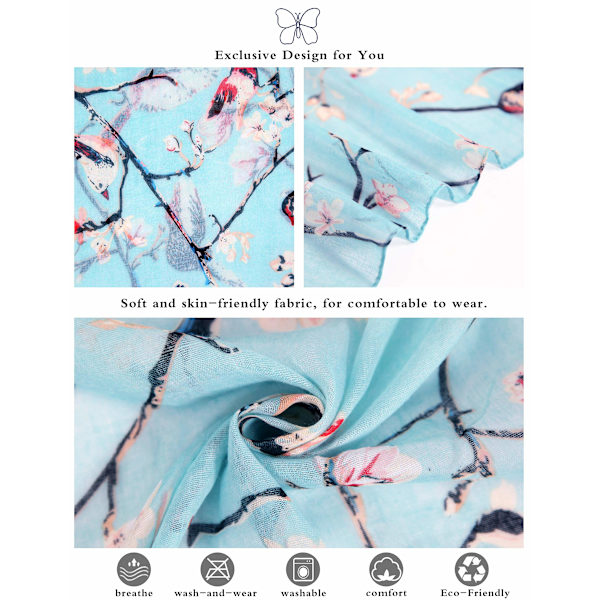 Dammode Fågeltryck - Långa Halsdukar Blommiga Halsdukar - Sjal Wrap Gåvor Till Kvinnor