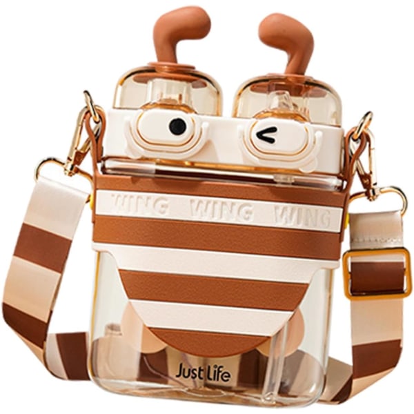 Little Bee Water Bottle for Kids Water Cup Versatile Boys Girls Children Adorable with Straw Drink Bottle for Hiking Home, Brown