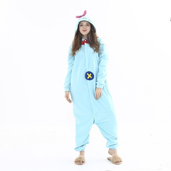 Polar Fleece Cartoon Animal One-Piece Pajamas Blue and Pink Pudding Stitch Couple Home Clothes Performance Costumes