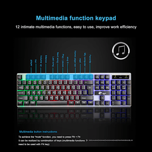 T350 Baggrundsbelyst Usb Ergonomisk Gaming Tastatur Og Mus Sæt Til Bærbar