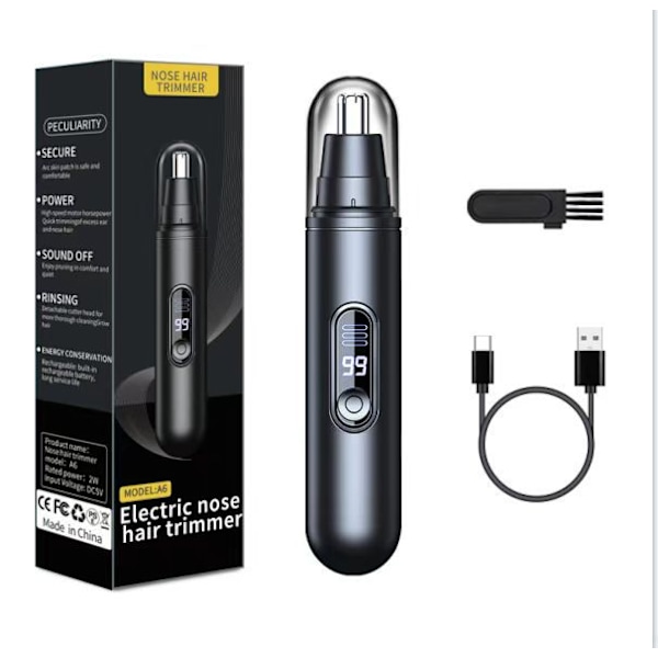 Næse- og ørehårstrimmer, USB genopladelig smertefri næsehårstrimmer, bærbar næse- og ørehårstrimmer USB genopladelig næsehårstrimmer