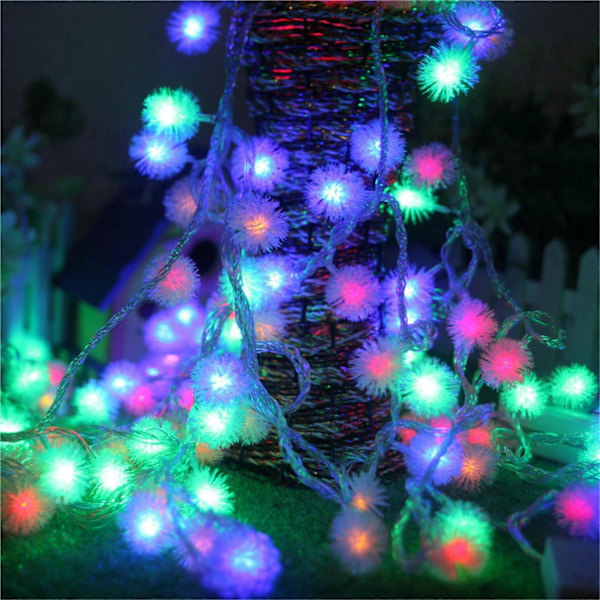 Nightmare Before Christmas 80 LED Christmas Balls Plush Snowball Dandelions Chain 10M Christmas Fairying Chain For Christmas Tree Doorway Garden