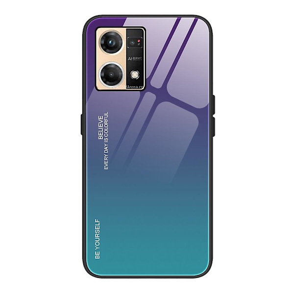 Gradientfarget telefondeksel for Oppo Reno7 4G, herdet glass + PC + TPU støtsikker deksel