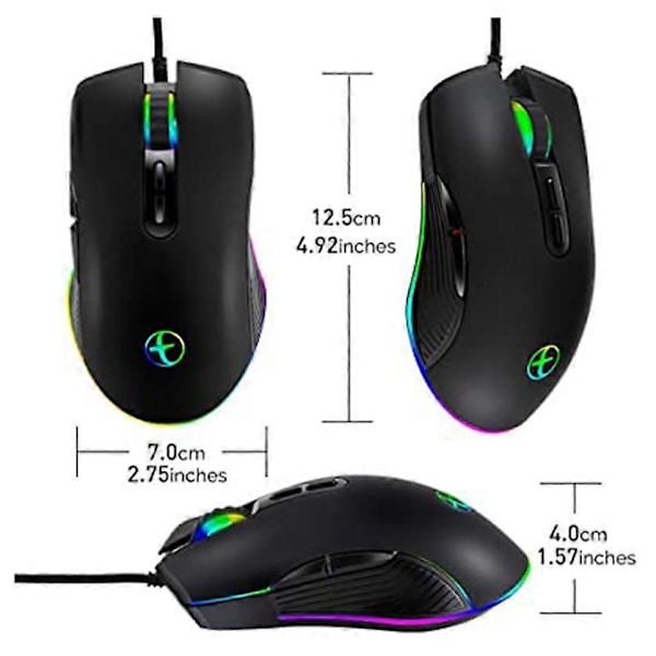 USB-C Mus Type C Ergonomisk Ledningsbasert Mus RGB Spillmus Optisk Mus