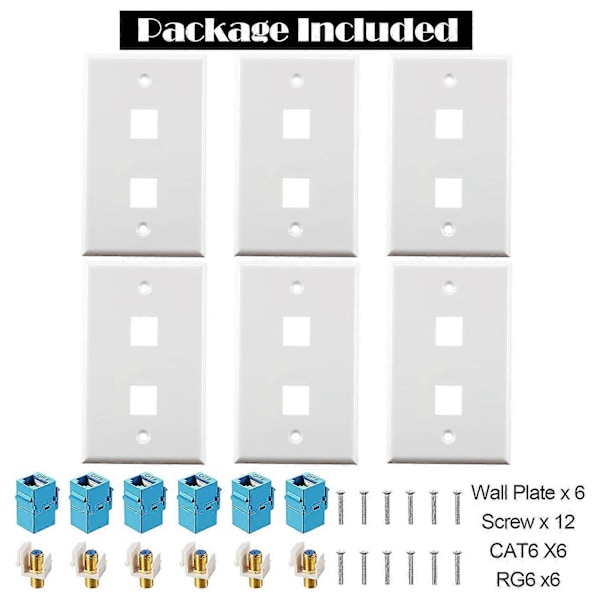 6 kpl Ethernet-koaksiaaliseinälevyjä Cat6 Koaksiaaliseinälevy Ethernet-seinäpistorasia Ethernet-portilla